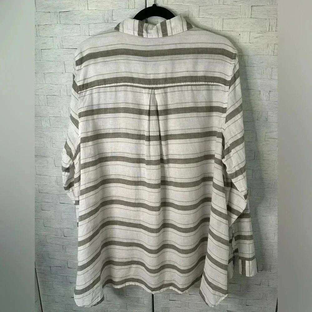Lane Bryant Womens Blouse linen cotton blend button down striped white plus size - Picture 2 of 10
